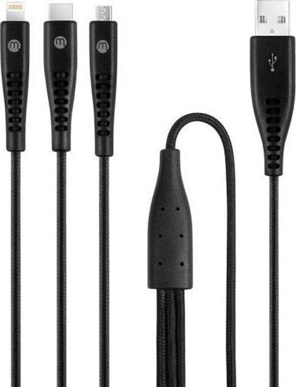 Mojue by Ttec Trio Şarj Kablosu USB-A - USB-C / Lightning / Micro USB 150cm 3DK44S Siyah - Image 1