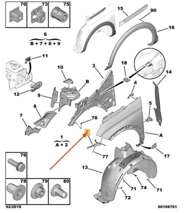Peugeot 3008 Ön Çamurluk Bağlantı Sacı Sağ 2017- Oem No (9809180980) - Image 1