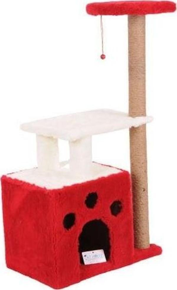 Cat Hause S02 Yuvalı Kedi Tırmalama Evi Kırmızı 97 Cm - Image 1