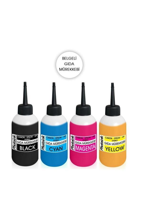 Canon / Hp Uyumlu 4x100 Ml. Gıda Mürekkep Seti,gıda Boyası 400ml - Image 1