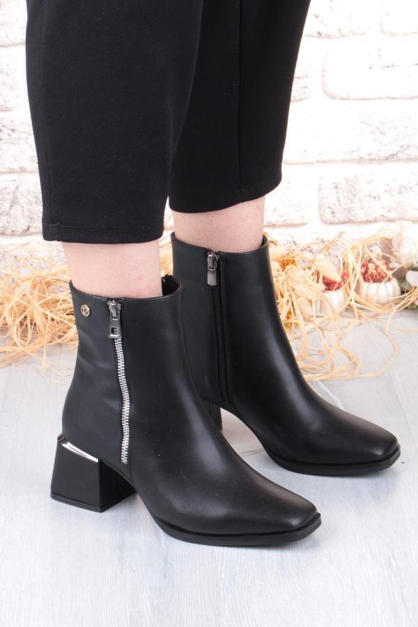 Pierre Cardin 54971 Siyah Cilt Fermuar Detaylı Kalın Topuklu Kadın Bot - Image 1
