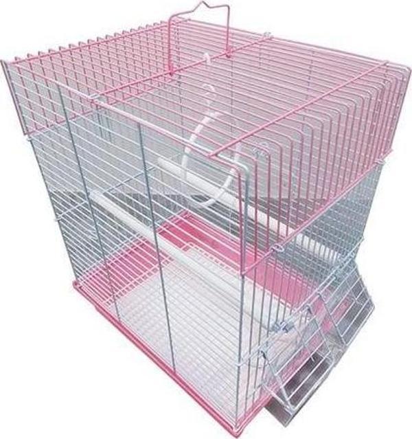 Dayang İki Kapılı Düz Muhabbet Kuşu Kafesi Pembe 28.5x38x39 Cm - Image 1