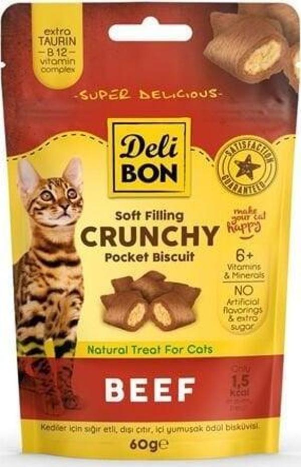 Delibon Chrunchy İçi Dolgulu Sığır Etli Kedi Ödül Bisküvisi 60 Gr - Image 1