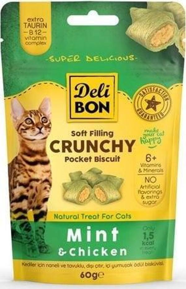 Delibon Chrunchy İçi Dolgulu Tavuklu ve Naneli Kedi Ödül Bisküvisi 60 Gr - Image 1