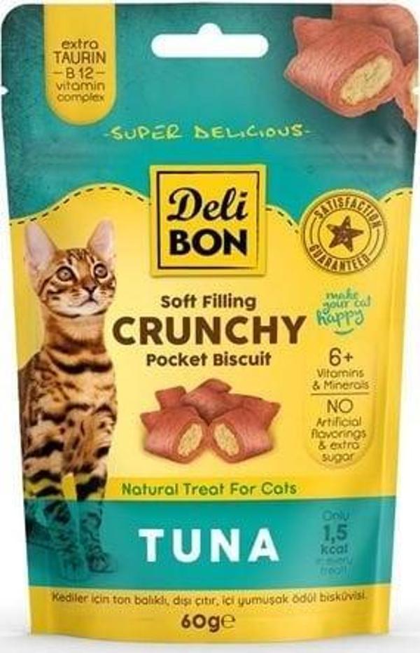 Delibon Chrunchy İçi Dolgulu Tuna Balıklı Kedi Ödül Bisküvisi 60 Gr - Image 1