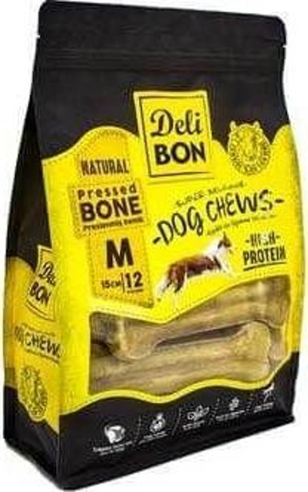 Delibon Deri Pres Kemik Köpek Ödülü Medium Naturel 15 Cm 12 Adet - Image 1