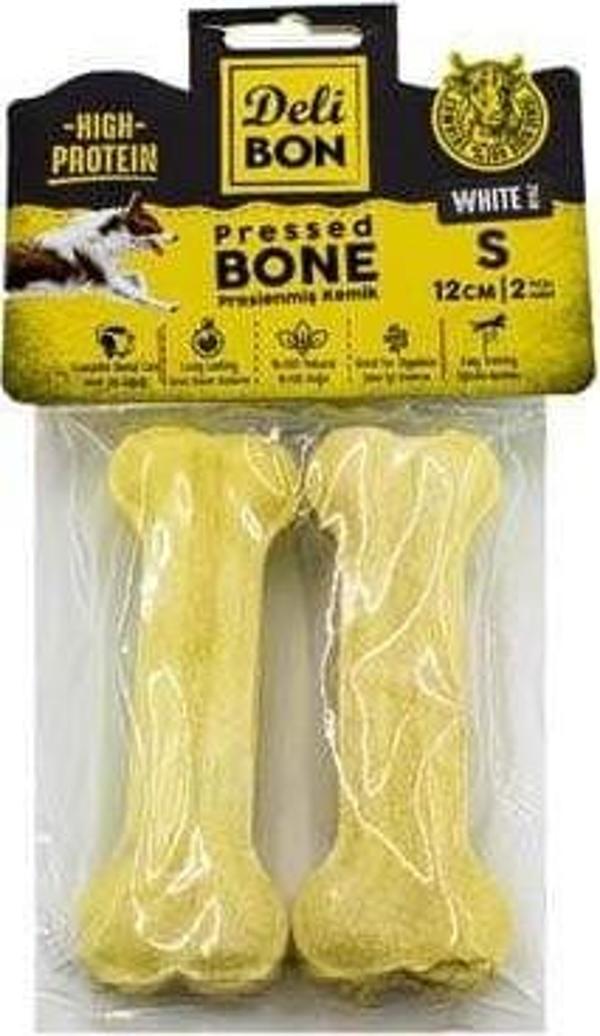 Delibon Deri Pres Kemik Köpek Ödülü Small Beyaz 12 Cm 2 Adet - Image 1