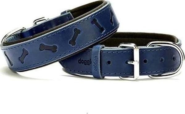 Doggie Comfort Deri Kemik Desenli Köpek Boyun Tasması Medium Mavi 3.5x47-55 Cm - Image 1