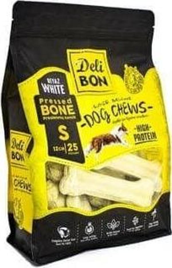 Delibon Deri Pres Kemik Köpek Ödülü Small Beyaz 12 Cm 25 Adet - Image 1