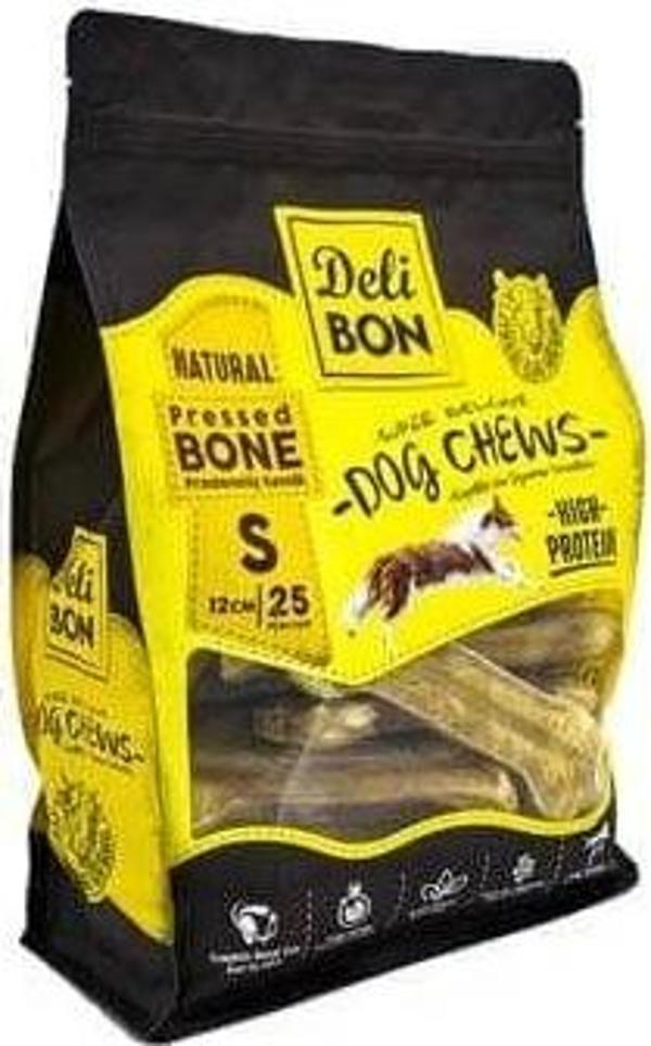 Delibon Deri Pres Kemik Köpek Ödülü Small Naturel 12 Cm 25 Adet - Image 1