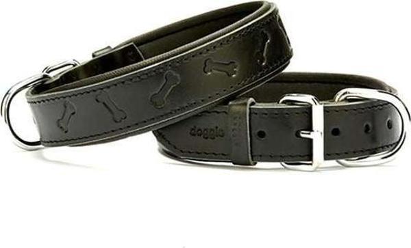 Doggie Comfort Deri Kemik Desenli Köpek Boyun Tasması Medium Siyah 3.5x47-55 Cm - Image 1
