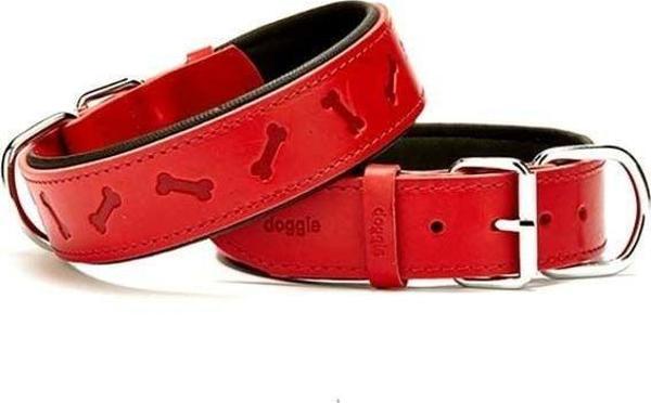 Doggie Comfort Deri Kemik Desenli Köpek Boyun Tasması Small Kırmızı 4x47-55 Cm - Image 1