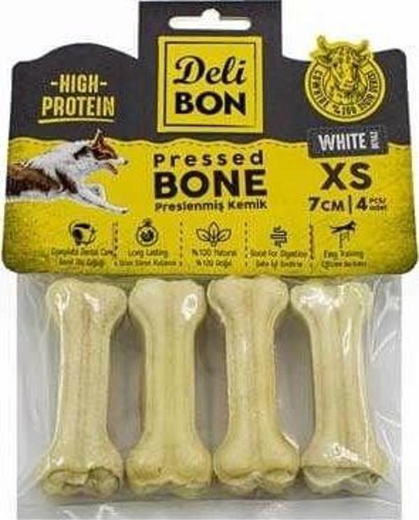 Delibon Deri Press Köpek Kemik Ödülü Xsmall Beyaz 7 Cm 4 Adet - Image 1