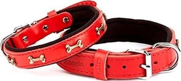 Doggie Comfort Deri Kemik Süslü Köpek Boyun Tasması Medium Kırmızı 2.5x37-45 Cm - Image 1