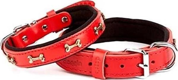 Doggie Comfort Deri Kemik Süslü Köpek Boyun Tasması Small Kırmızı 2x30-35 Cm - Image 1
