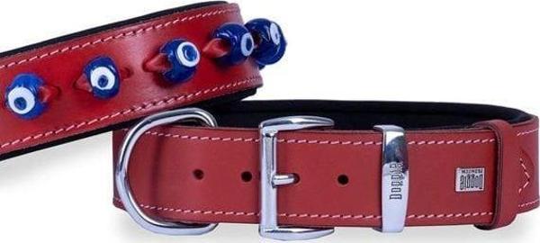 Doggie Comfort Deri Nazar Boncuklu Köpek Boyun Tasması Large Kırmızı 4x57-65 Cm - Image 1