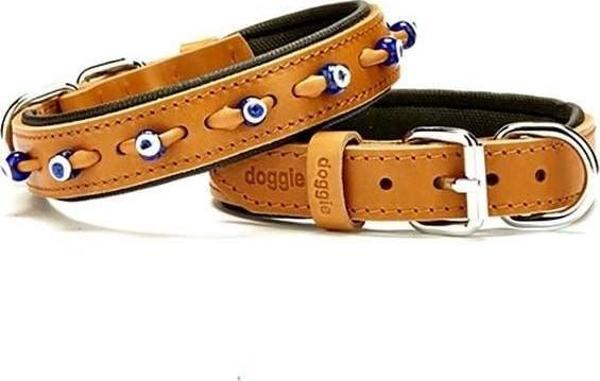 Doggie Comfort Deri Nazar Boncuklu Köpek Boyun Tasması Medium Camel 2.5x37-45 Cm - Image 1