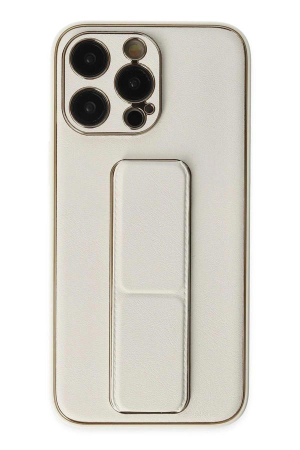 iPhone 13 Pro Kılıf Coco Deri Standlı Kapak - Beyaz-(5796) - Image 1