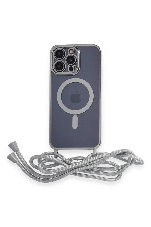 iPhone 14 Pro Kılıf Divo Lazer Askılı Magsafe Kapak - Gümüş-(5796) - Image 1