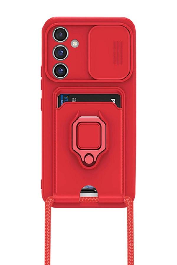 Samsung Galaxy A25 5G Kılıf Zuma Kartvizitli Yüzüklü Silikon - Kırmızı-(5796) - Image 1