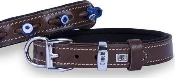Doggie Comfort Deri Nazar Boncuklu Köpek Boyun Tasması Medium Kahverengi 2x35-40 Cm - Image 1