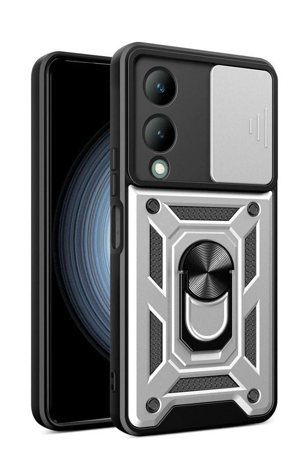 Vivo Y17S Kılıf Pars Lens Yüzüklü Silikon - Gümüş-(5796) - Image 1