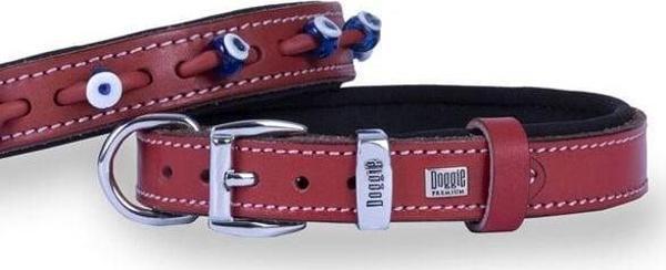 Doggie Comfort Deri Nazar Boncuklu Köpek Boyun Tasması Medium Kırmızı 2x35-40 Cm - Image 1