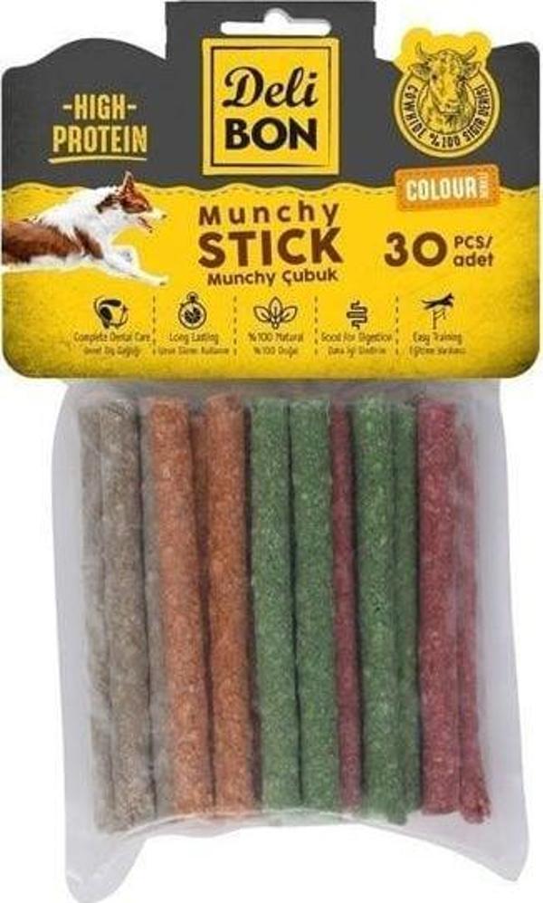 Delibon Munchy Karışık Renk İnce Deri Çubuk Köpek Ödülü 30 Adet - Image 1