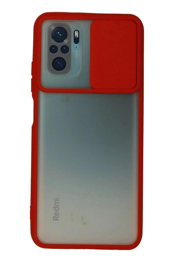 Xiaomi Redmi Note 10 Kılıf Palm Buzlu Kamera Sürgülü Silikon - Kırmızı-(5796) - Image 1