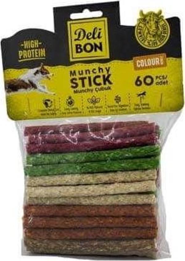 Delibon Munchy Renkli Orta Boy Deri Çubuk Köpek Ödülü 60 Adet - Image 1