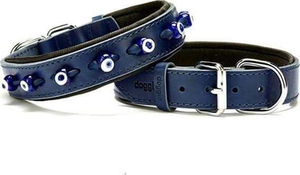 Doggie Comfort Deri Nazar Boncuklu Köpek Boyun Tasması Medium Mavi 3x42-50 Cm - Image 1
