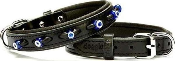 Doggie Comfort Deri Nazar Boncuklu Köpek Boyun Tasması Medium Siyah 2x35-40 Cm - Image 1