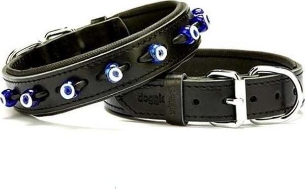Doggie Comfort Deri Nazar Boncuklu Köpek Boyun Tasması Medium Siyah 3x42-50 Cm - Image 1