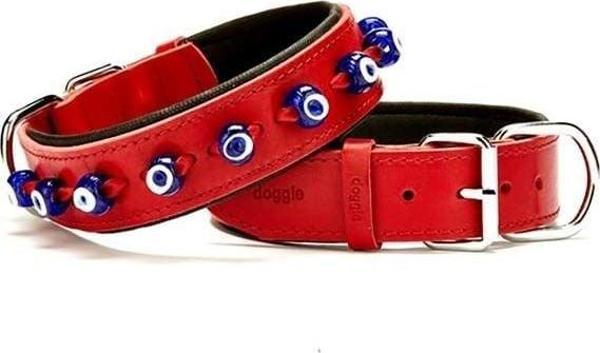 Doggie Comfort Deri Nazar Boncuklu Köpek Boyun Tasması Small Kırmızı 4x47-55 Cm - Image 1