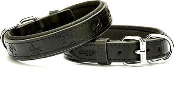 Doggie Comfort Deri Pati Desenli Köpek Boyun Tasması Medium Siyah 2.5x37-45 Cm - Image 1