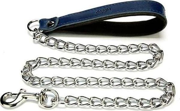 Doggie Comfort Deri Zincirli Köpek Gezdirme Tasması Medium Mavi 4x110 Cm - Image 1