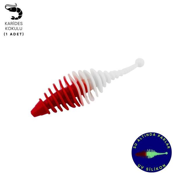 Silikon Kurt Yem - 3g 65mm - Fishack Wormix - 1 Adet - Kırmızı/Beyaz - Karides Kokulu - Image 1