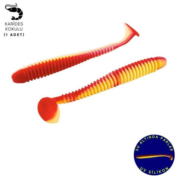 Silikon Kurt Yem - 4,2g 105mm - Turna/Levrek Silikonu - 1 Adet - Kırmızı/Sarı - Karides Kokulu - Image 1