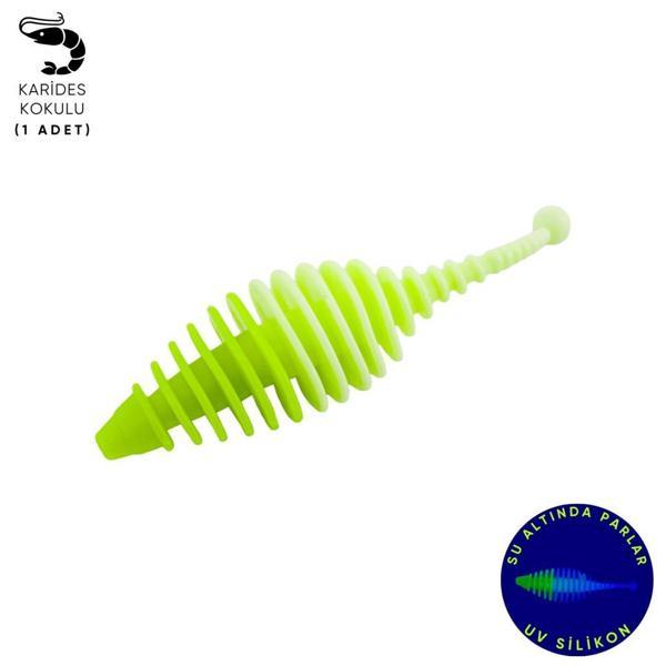 Silikon Kurt Yem - 3g 65mm - Fishack Wormix - 1 Adet - Yeşil/Beyaz - Karides Kokulu - Image 1