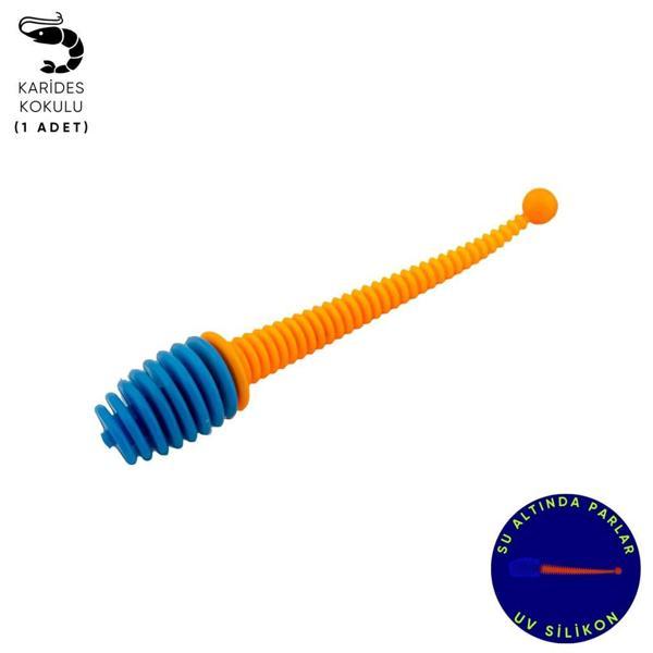 Silikon Kurt Yem - 2,1g 70mm - Fishack Wormix - 1 Adet - Mavi/Turuncu - Karides Kokulu - Image 1