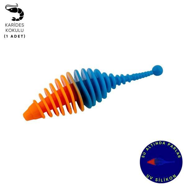 Silikon Kurt Yem - 3g 65mm - Fishack Wormix - 1 Adet - Turuncu/Mavi - Karides Kokulu - Image 1