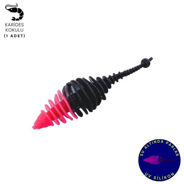 Silikon Kurt Yem - 3g 65mm - Fishack Wormix - 1 Adet - Pembe/Siyah - Karides Kokulu - Image 1