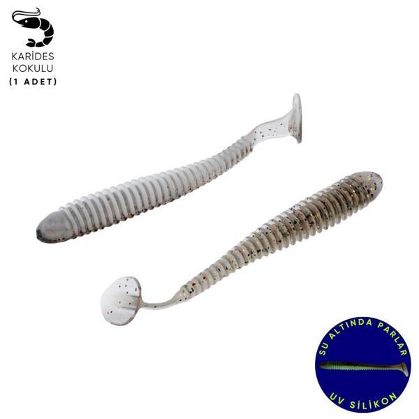 Silikon Kurt Yem - 4,2g 105mm - Turna/Levrek Silikonu - 1 Adet - Gri/Beyaz - Karides Kokulu - Image 1