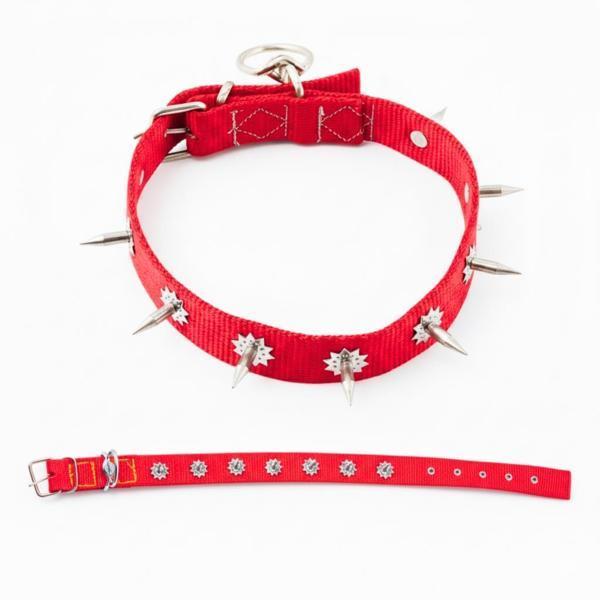 Dokuma Çivili Köpek Boyun Tasması - 4*70 cm - Kırmızı - Image 1