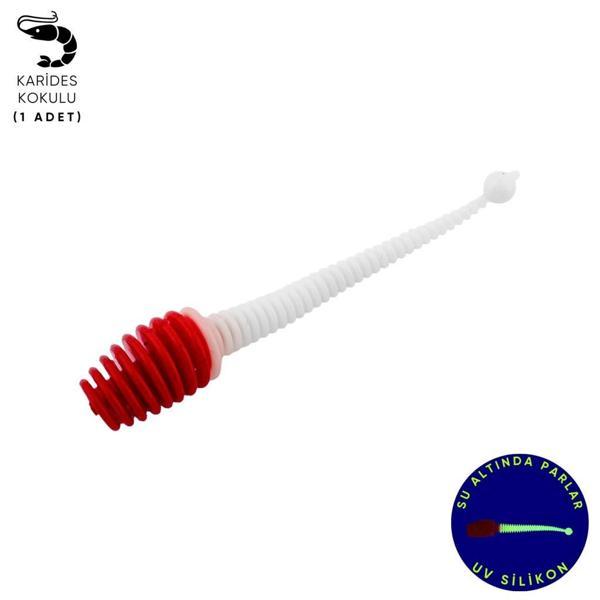 Silikon Kurt Yem - 2,1g 70mm - Fishack Wormix - 1 Adet - Kırmızı/Beyaz - Karides Kokulu - Image 1