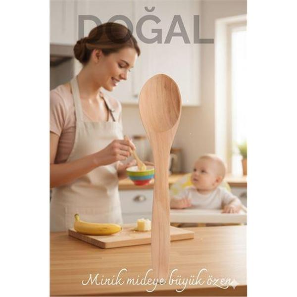 Doğal Gürgen Bebek Mama ve Hazırlık Kaşığı – 13 cm, Mini Boy, Şık ve Pratik - Image 1
