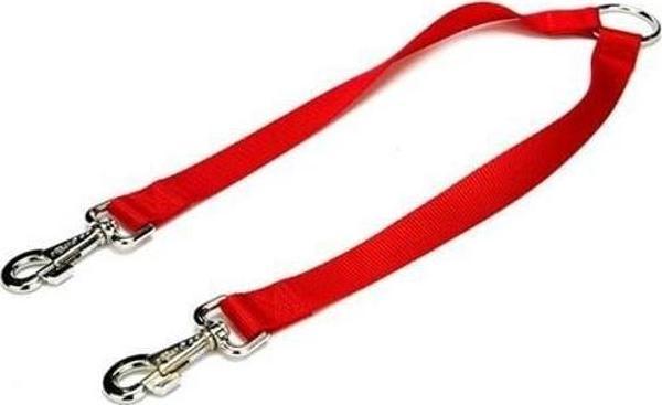 Doggie Dokuma Çift Köpek Gezdirme Tasma Aparatı Medium Kırmızı 2.5x70-60 Cm - Image 1