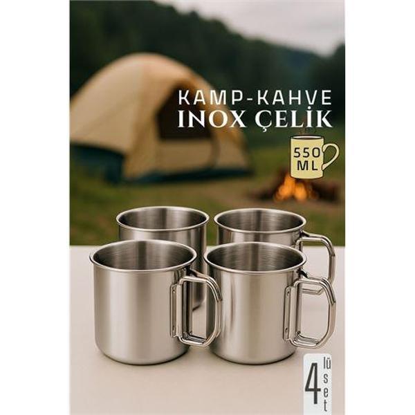 Inox Çelik Kamp Kupası - Kamp Bardağı 550 ml 4 LÜ SET - Image 1