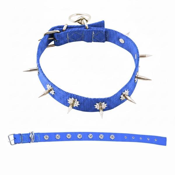 Dokuma Çivili Köpek Boyun Tasması - 4*70 cm - Mavi - Image 1