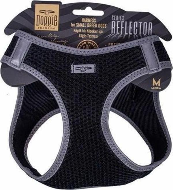 Doggie Havalı Dokuma Reflektör Küçük Irk Köpek Göğüs Tasması Medium Siyah 38-44 Cm - Image 1